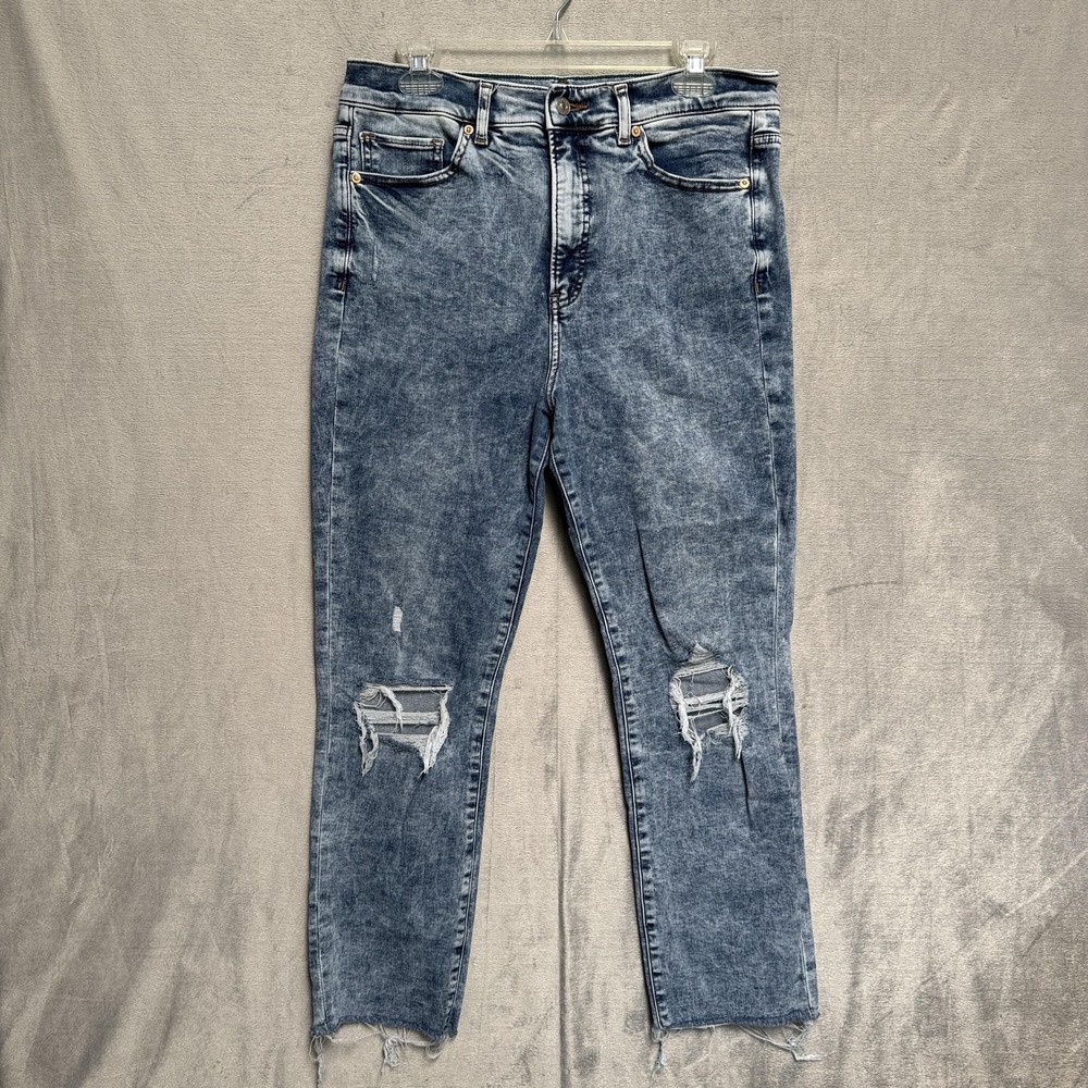 Express Jeans Womens 12R Blue Acid Wash High Rise Skinny Distressed Denim
